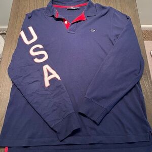 Vineyard Vines Navy Polo with Red Accents
